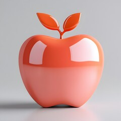 Aufkleber - A vibrant, glossy coral apple with leaves, rendered in a minimalist style against a plain background. Fruit Isolated on a white background. Glossy Coral Apple: A Modern Minimalist Fruit Illustration