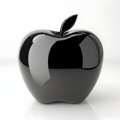 Poster - A 3D rendered image of a sleek, black apple with a highly polished surface. The fruit is presented against a simple white background. Fruit Isolated on a white background. Sleek Black Apple