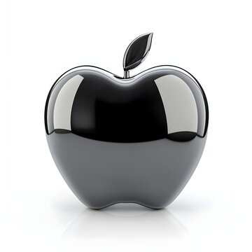 A polished black apple, 3D rendered against a white background. Fruit Isolated on a white background. Glossy Black Apple