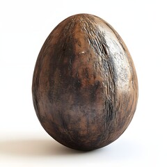 Poster - A close-up shot of a stone egg sculpture, showcasing its textured surface and brown tones. Isolated on a white background Fruit Isolated on a white background. Textured Cacao Ovoid Sculpture .