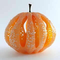 Poster - Close-up of an artistic orange sculpture. Its unique design features segmented pieces and bubble textures. Fruit Isolated on a white background. Clementine Fruits