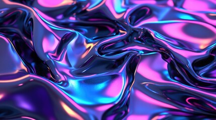 Aufkleber - Abstract close-up of iridescent metallic fabric showcasing deep blues, purples, and pinks with flowing textures and highlights in vivid, allu patterns