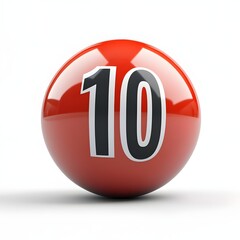Aufkleber - A 3D-rendered image of a glossy red sphere with the number 10 prominently displayed. Fruit Isolated on a white background.