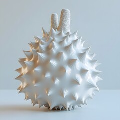 Poster - A 3D render of a white spiky sphere. Minimalist design. Fruit Isolated on a white background. Durian Fruits 3d render design