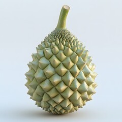 Poster - A detailed close-up shot of a single durian fruit, showcasing its spiky texture and vibrant green hue against a white backdrop. Fruit Isolated on a white background. Durian Fruits 3d render design
