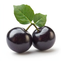 Aufkleber - Two Jabuticabas with leaves on white background. Fruit Isolated on a white background. Jabuticaba fruit