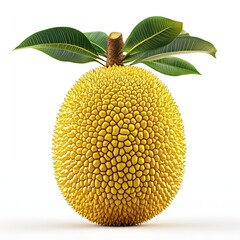 Aufkleber - Close-up of a whole ripe jackfruit with vibrant yellow skin and lush green leaves isolated on white. Fruit Isolated on a white background. A vibrant Jackfruit