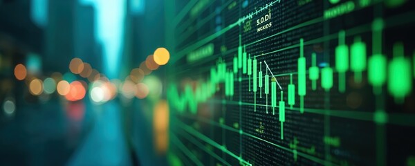 Poster - abstract background stock market data chart graph digital display. green financial business investme