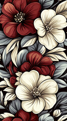 Poster - A floral print with red, white, and blue flowers. The flowers are arranged in a way that creates a sense of movement and depth. The colors of the flowers are vibrant and eye-catching