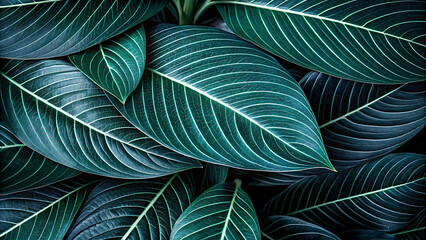 Striking green tropical leaves texture background