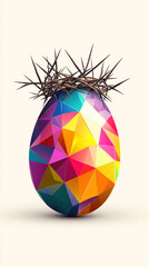 Poster - A colorful egg with a small bird nest on top of it. The egg is surrounded by a bunch of thorns, giving it a somewhat prickly appearance. Concept of fragility and vulnerability