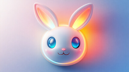 Poster - A rabbit with a big smile on its face. The rabbit is white and has blue eyes. The rabbit is surrounded by a light blue background