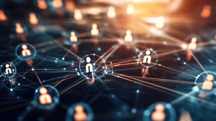 Poster - Abstract network visualization of interconnected nodes illustrating complex social connections within an intricate organizational structure of individuals