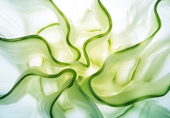 Poster - Abstract Green and White Flowing Fabric with Organic Curves and Soft Textures Creating an Ethereal and Serene Atmosphere for Artistic Backgrounds