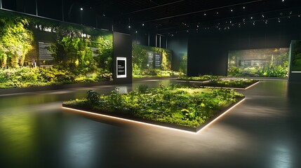 Leinwandbilder - A modern exhibition space showcasing lush greenery and innovative design, highlighting the beauty of nature in an artistic environment.