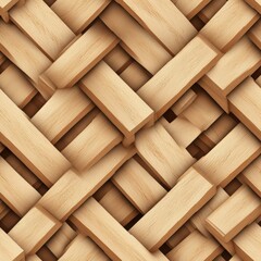 Aufkleber - Close-up view of a detailed seamless pattern showcasing light-colored wooden planks intricately interwoven in a complex diagonal lattice structure
