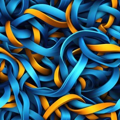 Aufkleber - Abstract image featu interwoven glossy blue and orange ribbons that create a complex, dynamic swirling pattern of vibrant colors and textures.