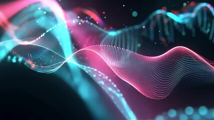Poster - Vibrant Abstract Background of Digital Waves in Pink and Blue Mesmerizing Design Showcasing Movement, Energy, and Creativity Through Flowing Colors.