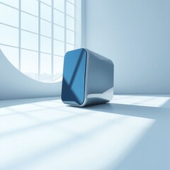 Wall Mural - Modern sleek design cylindrical object with reflections in a bright room