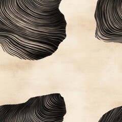 Aufkleber - Abstract illustration featu four dark organic wave-like forms elegantly positioned on a light beige background creating a stunning visual composition.