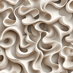 Aufkleber - Abstract seamless pattern showcasing textured off-white three-dimensional design of swirling organic shapes resembling sculpted waves or coral forms.