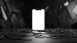 © DARPANA - Smartphone with blank white screen stands among dark shards