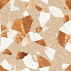 Poster - Close-up view of a beautiful terrazzo surface with white and reddish-brown marble chips embedded in a light beige matrix for stunning aesthetics