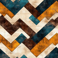 Aufkleber - distressed geometric pattern with off-white, burnt orange, dark teal, and dark brown design in an ag