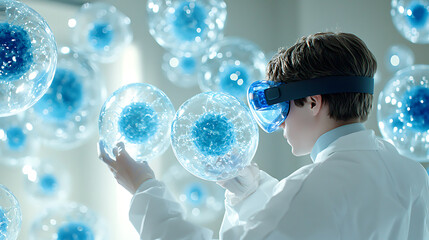 Poster - Exploring cellular structures through virtual reality laboratory setting scientific research modern environment close-up perspective