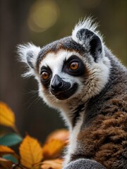 Wall Mural - Happy lemur enjoying autumn