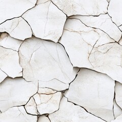 Poster - Close-up view of cracked off-white or light beige stone surface with irregular polygonal shapes created by a network of intricate, fragmented cracks