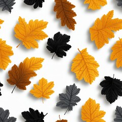 Poster - Seamless Autumn Leaves Pattern Featu Scattered Gold, Gray, and Black Foliage on a Crisp White Background for Unique Seasonal Decor Ideas
