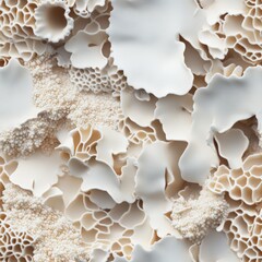 Aufkleber - Close-up view of an intricately textured off-white surface with porous forms resembling coral or bone, featu smaller granular elements throughout