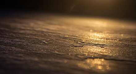 Poster - A blurry image of a snowy beach with the sun shining on the water