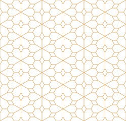 Wall Mural - arabesque seamless geometric pattern with hexagon and gold line, elegant islamic repeat background w
