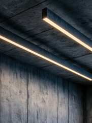 Aufkleber - Modern Minimalist Ceiling with Neon Light Strips in Industrial Concrete Interior