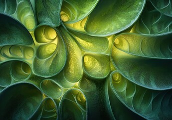 Poster - Intricate Nature Abstract with Swirling Green Patterns and Soft Yellow Illumination for Modern Design and Artistic Projects