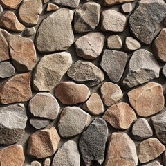 Aufkleber - Close-up of multicolored irregular stone wall with shades of brown, tan, gray, and reddish-brown, expertly set in a durable mortar construction