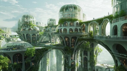 Poster - Futuristic Cybernetic City with Organic Structures and Greenery