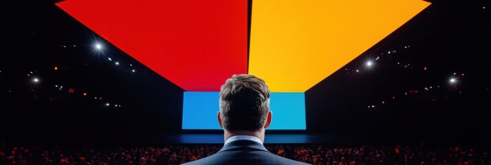 Poster - Dynamic Leadership Unleashed Immersive Conference Keynote with Bold Geometric Backdrop - Transformative Professional Speaking for Digital-First Audience Engagement