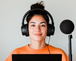 Leinwandbilder - Gen Z Digital Creator Aesthetic Minimalist Home Podcast Studio with Professional Audio Equipment - Empowering Content Creation and Modern Multimedia Communications