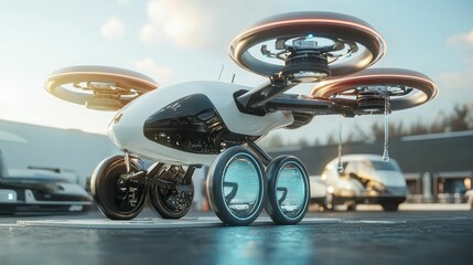 Poster - Futuristic Drone Being Refueled with Hydrogen in Modern Setting