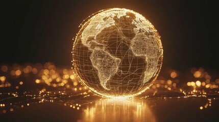 Poster - Glowing Wireframe Globe Visualizing Global Data Connections