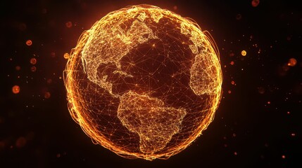 Fototapete - Glowing Wireframe Globe Visualizing Global Data Network Connections