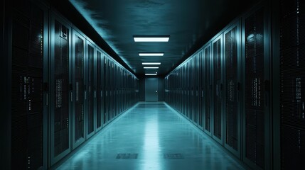 Poster - Massive Underground Data Bunker with High-Tech Server Racks