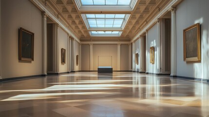 Poster - Vast Silent Museum Room with Clean Floors and Natural Light
