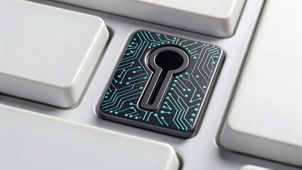 Poster - close-up of a key positioned on a computer keyboard symbolizing cybersecurity in blockchain systems