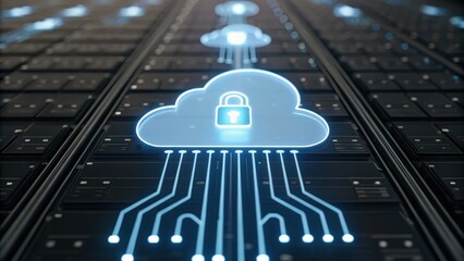 Poster - cloud with a lock symbolizing the intersection of cloud-based digital transformation and data securi