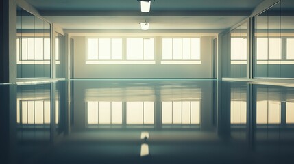 Poster - Empty Dance Studio with Smooth Reflective Floor and Natural Light