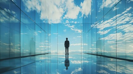 Poster - Serene Infinity Room with Glass Walls and Reflective Floor